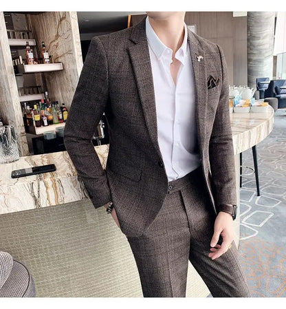 2025 Suit (Blazer+ Pants) Men's Fashion Hosts British Style Work Business Wedding Casual Art Style Elegant Gentleman Suit M-5XL