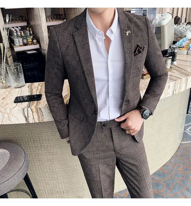 2025 Suit (Blazer+ Pants) Men's Fashion Hosts British Style Work Business Wedding Casual Art Style Elegant Gentleman Suit M-5XL