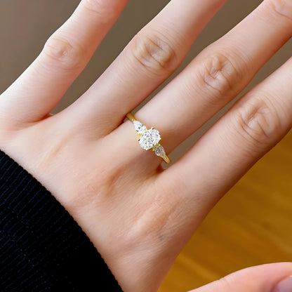 Genuine S925 Sterling Silver 8A Oval Zirconia Ring Teardrop Stones Layered Wedding Engagement Jewelry Gift for Women‌