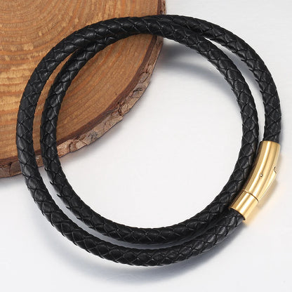 4mm/6mm Man-made Leather Necklace Choker For Men Boys Red Black Brown Braided Rope Chain Male Push Clasp Jewelry Gifts UN149