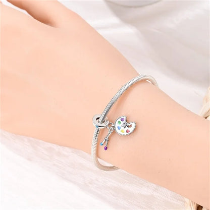 925 Sterling Silver Artist Brush Tools Color Palette Oil Painting Charms Beads Fit Qikaola Original Bracelets DIY Jewelry Gifts