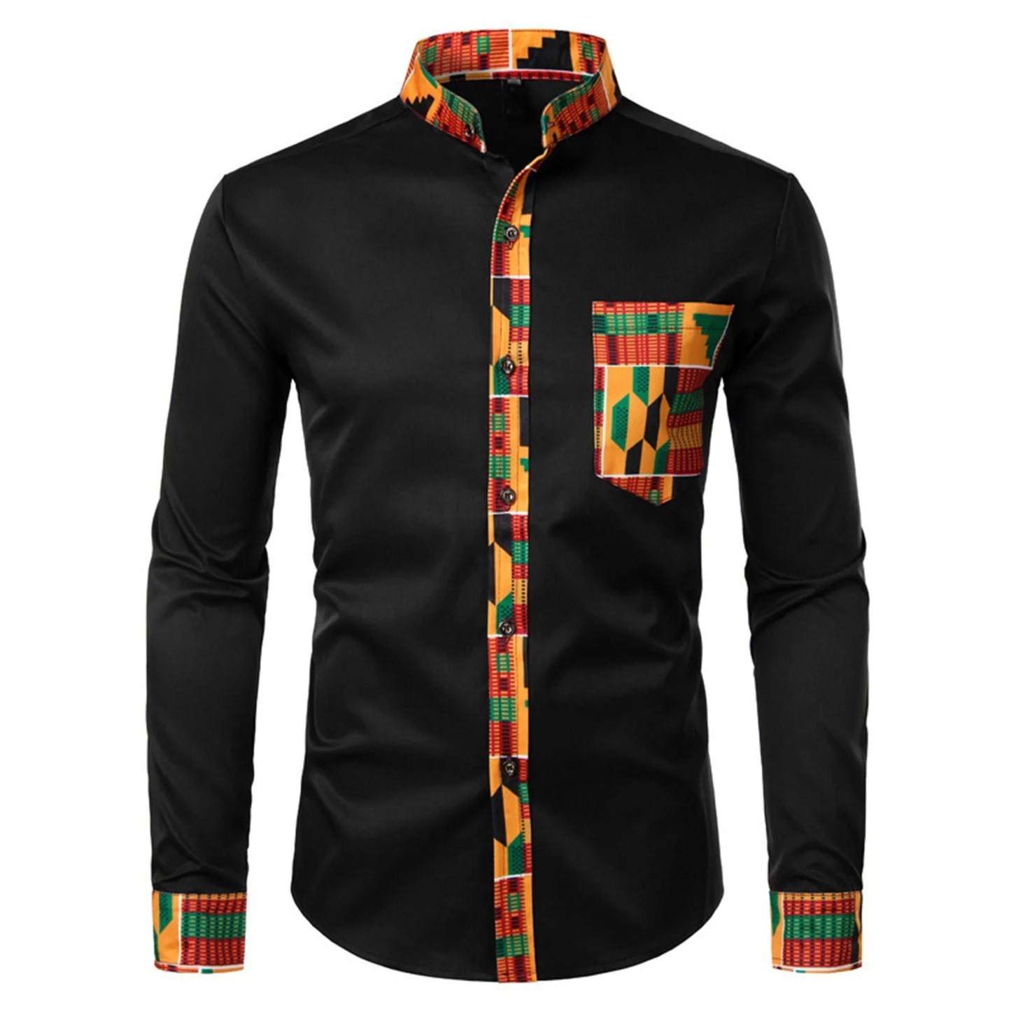 Men'S Shirts Men'S African Long Sleeve Printed Patchwork Design Button Up Shirt Seaside Vacation Casual Top Large Size