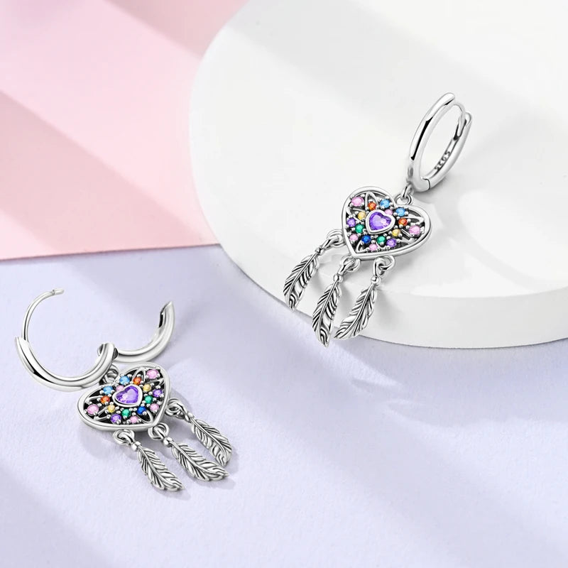 925 Sterling Silver Colorful Crystal Clover Hoop Earrings Stud Ear Wires For Women Wedding Engagement Girlfriend Birthday Gift