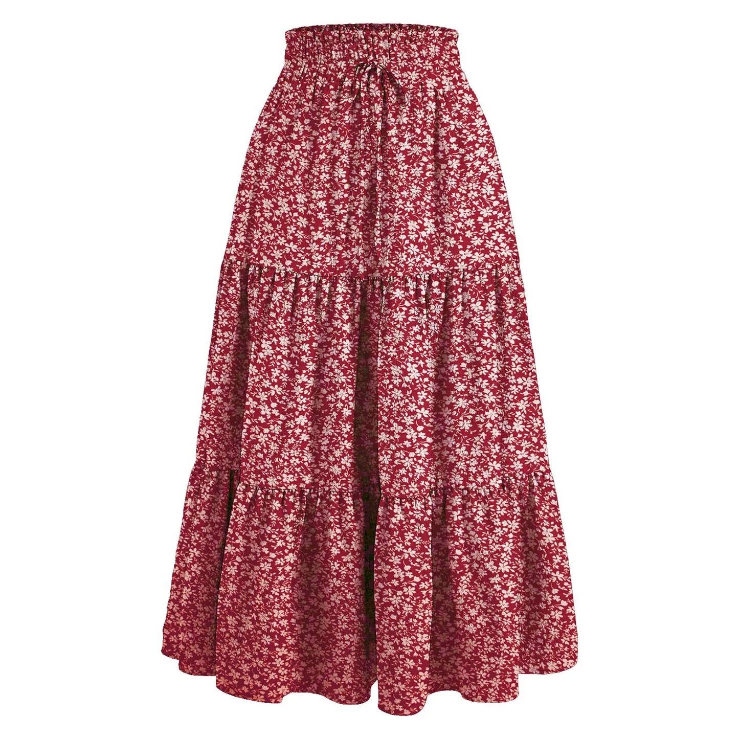 Women's Boho Floral Print Skirt Vintage High Waist Maxi Skirts Summer Casual Loose Beach Skirt Elegant Ladies Flowy Ruffle Skirt