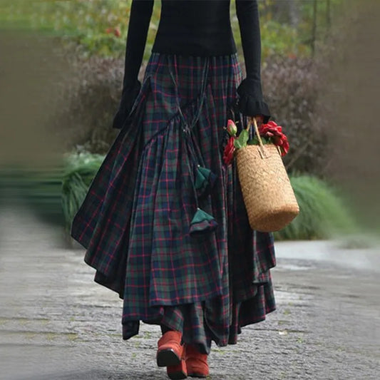 Tulle Skirt For Girls Women'S Checked Skirt Long Tartan Retro Maxi Skirt High Waist Tartan Matching Skirt And Top Set For Women