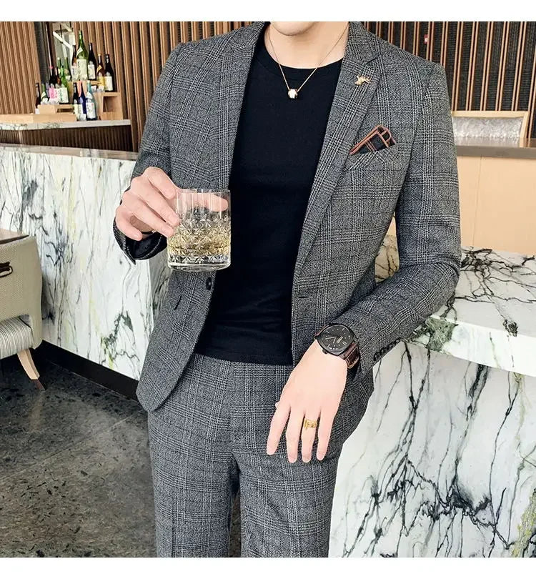 2025 Suit (Blazer+ Pants) Men's Fashion Hosts British Style Work Business Wedding Casual Art Style Elegant Gentleman Suit M-5XL