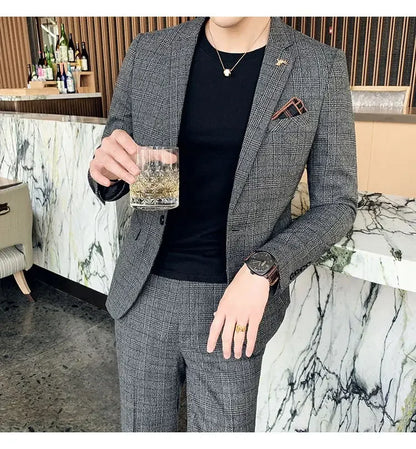 2025 Suit (Blazer+ Pants) Men's Fashion Hosts British Style Work Business Wedding Casual Art Style Elegant Gentleman Suit M-5XL