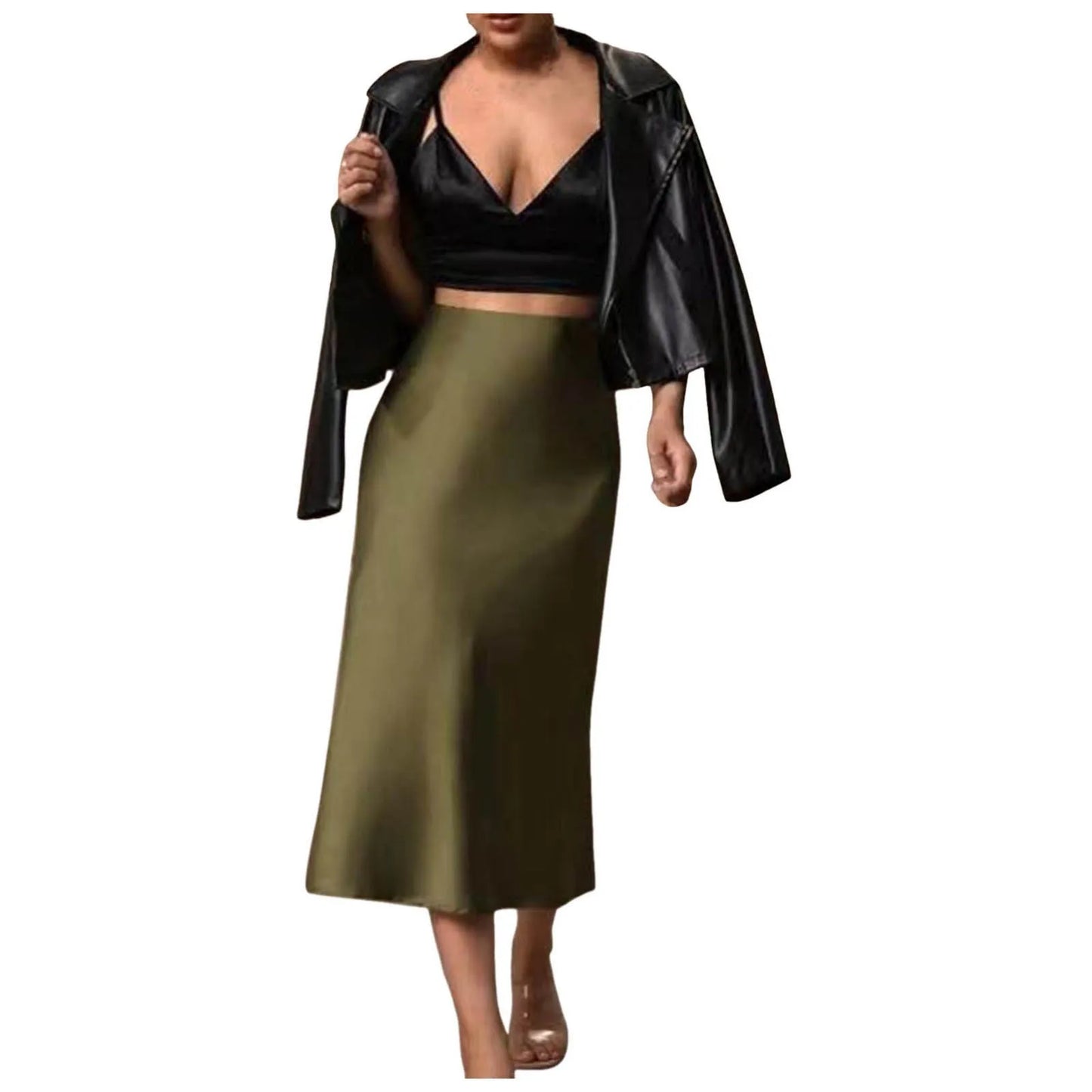 Luxury Elegant Silk Satin Skirt Women'S Solid Color Slim Fit Fishtail Skirts French Elegant High Waisted Pleated Long Skirt