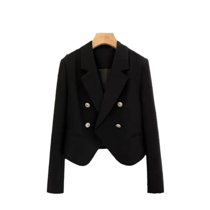 Casual Black Women's Small Suit Jacket 2025 New Spring Autumn Korean Design Sense Polyester Fiber Full Sleeve Solid Color
