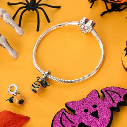 2025 New Halloween Charm Emit Light Bead 925 Sterling Silver Pumpkin Witch Skull Charm Fit Bracelet Pendant Women Jewelry Making