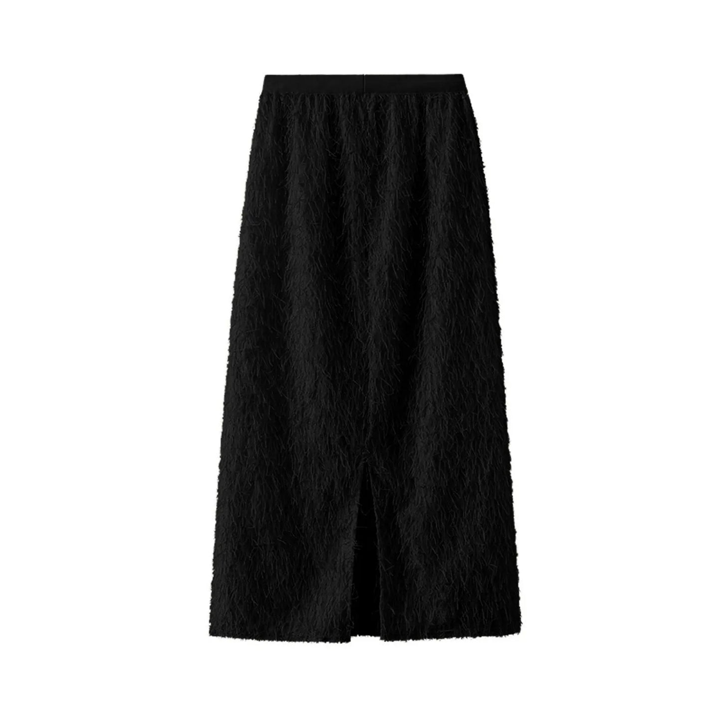 Women's Autumn And Winter Mid Length Skirt Feather Tassel Soft And Comfortable Wrap Hip Solid Color Commuting New Chic Skirt
