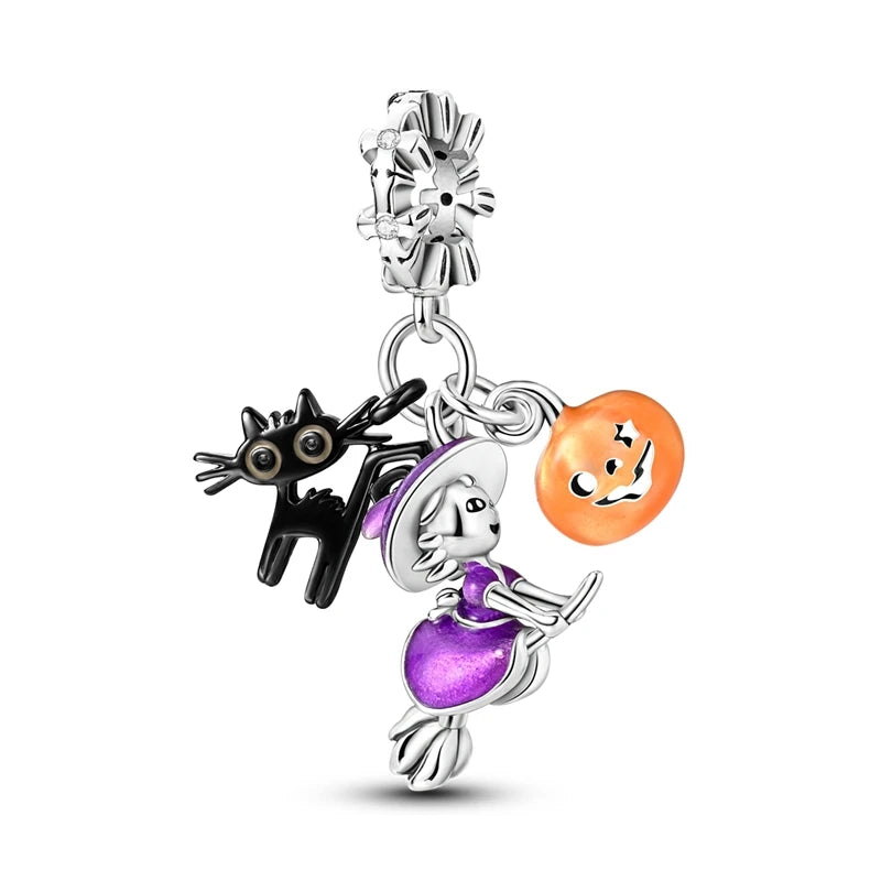 2025 New Halloween Charm Emit Light Bead 925 Sterling Silver Pumpkin Witch Skull Charm Fit Bracelet Pendant Women Jewelry Making