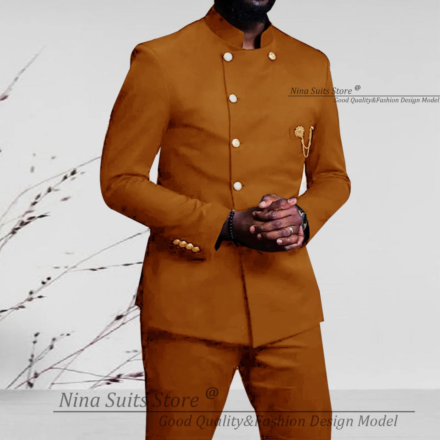 Nina Store 2025 Elegant African Style Men's Suit Stand Collar Royal Blue Blazer and Pants 2 Piece Casual Business Man Wear