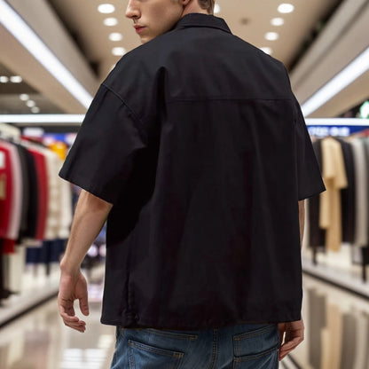 Summer Cargo Blouse Men'S Soild Shirt Pocket Lapel Short-Sleeved Shirts Casual Button Down Blouses For Men Thin Top