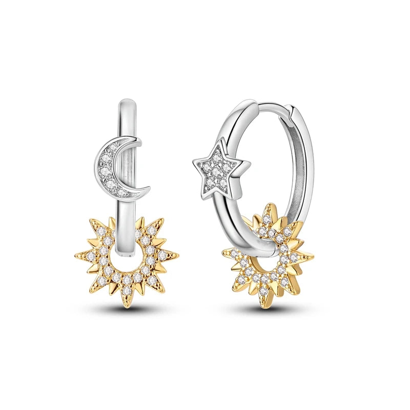 925 Sterling Silver Colorful Crystal Clover Hoop Earrings Stud Ear Wires For Women Wedding Engagement Girlfriend Birthday Gift