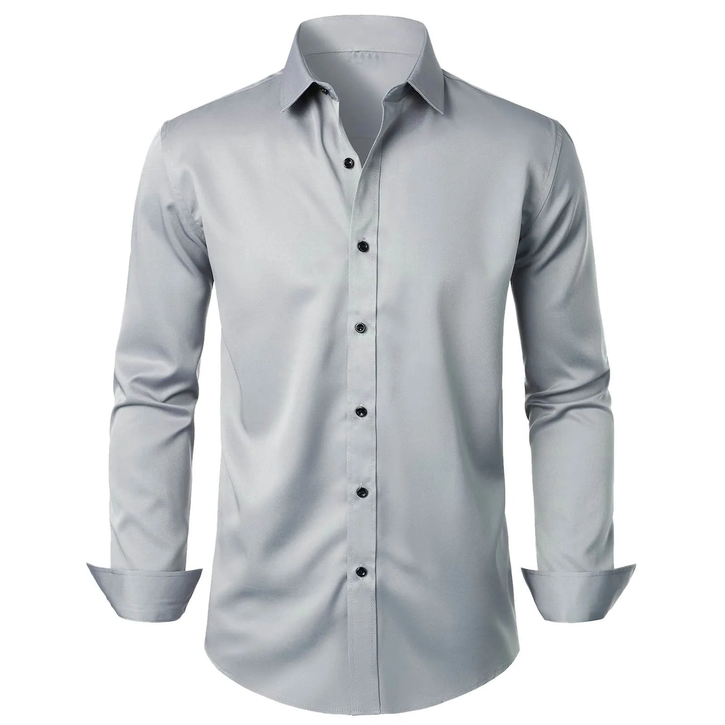 Male Stretch Dress Shirts Elegant Solid Color Satin Formal Wedding Long Sleeve Shirts Slim Fit Button Down Work Business Shirts