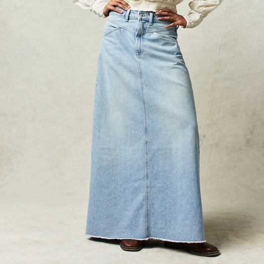 Women Vintage Denim Skirt High Waist A Line Long Jean Skirt Spring-Fall Casual Versatile New Chic Trendy Bodycon Skirt 청치마