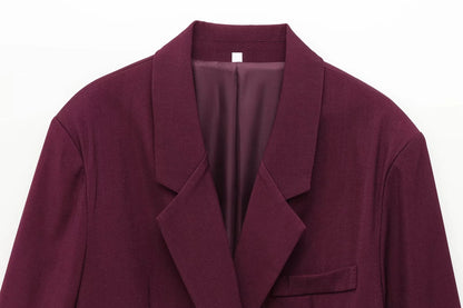 KONDALA Vintage Chic Office Lady Red Solid Women Suit Notched Single Button Pockets Blazer Straight Loose Pants Fashion 2025 Set