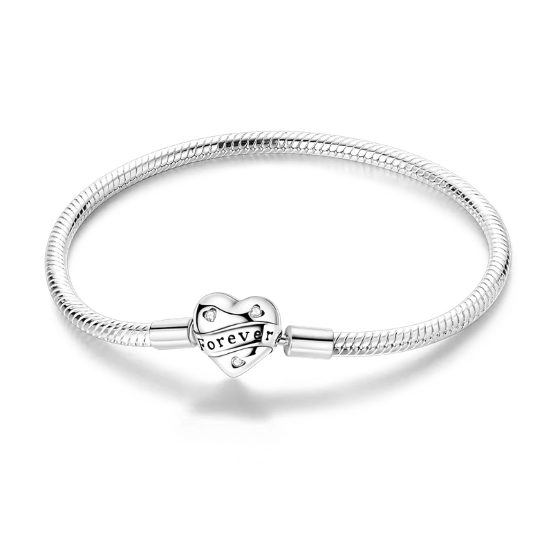 925 Sterling Silver Bracelets 17-20CM Original Golden Sparkling Heart Shaped Bracelet Fit DIY Charms Beads Fashion Women Jewelry