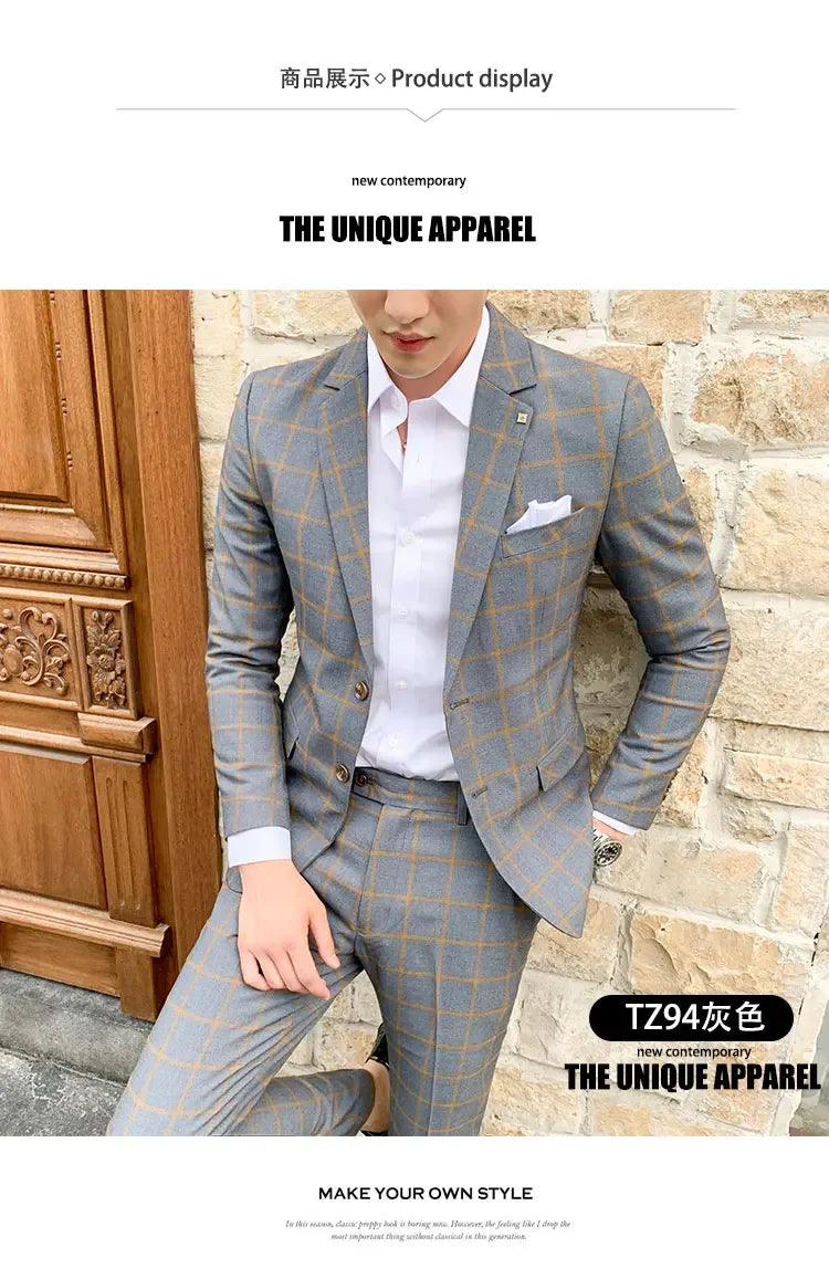 2025 Suit (Blazer+ Pants) Men's Fashion Hosts British Style Work Business Wedding Casual Art Style Elegant Gentleman Suit M-5XL