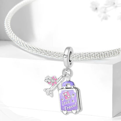 925 Sterling Silver Pink Luggage Rainbow Life Travel Charms Bead Diy Bracelet Bangle Making Gift Of High Quality Fine Jewelry