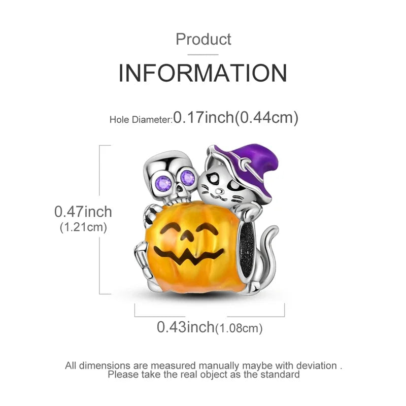 2025 New Halloween Charm Emit Light Bead 925 Sterling Silver Pumpkin Witch Skull Charm Fit Bracelet Pendant Women Jewelry Making