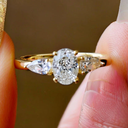 Genuine S925 Sterling Silver 8A Oval Zirconia Ring Teardrop Stones Layered Wedding Engagement Jewelry Gift for Women‌