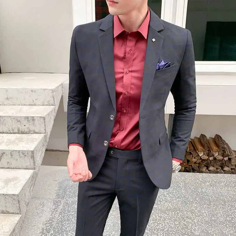 2025 Suit (Blazer+ Pants) Men's Fashion Hosts British Style Work Business Wedding Casual Art Style Elegant Gentleman Suit M-5XL