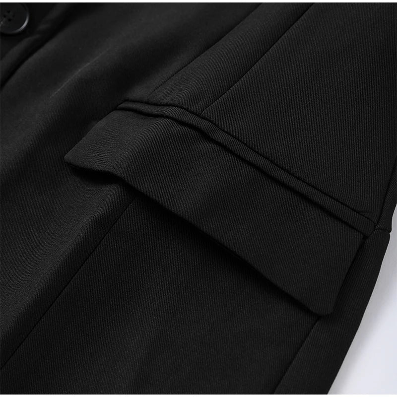 Elegant Black Slim Fit Blazer Jacket Women Retro Lapel Single Breasted Suit Jackets Female 2025 Chic Versatile Street Office