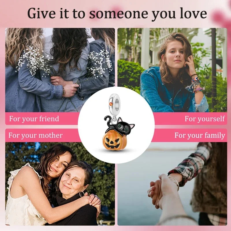 2025 New Halloween Charm Emit Light Bead 925 Sterling Silver Pumpkin Witch Skull Charm Fit Bracelet Pendant Women Jewelry Making