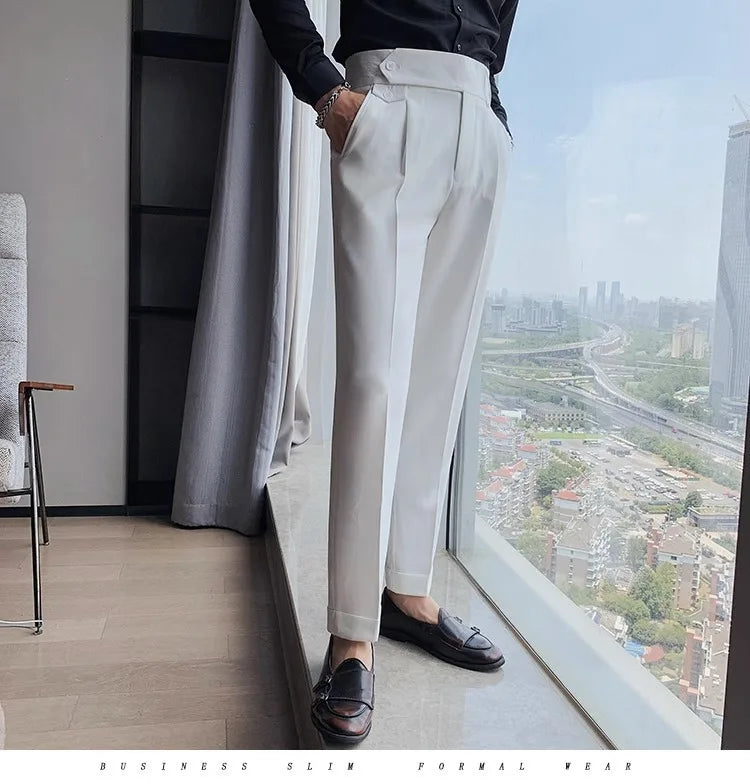 Korean Style Naples Suit Pants For Men Smart Casual High Waist Slim Fit Pencil Trousers Spring Summer Fashion Youth England Pant