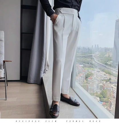Korean Style Naples Suit Pants For Men Smart Casual High Waist Slim Fit Pencil Trousers Spring Summer Fashion Youth England Pant