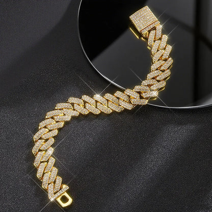 Fashion Hip Hop Square 14MM Cuban Link Necklace Men Gold Color Women Rhinestone Iced Out Cuban Chain Punk Jewelry Necklaces Gift
