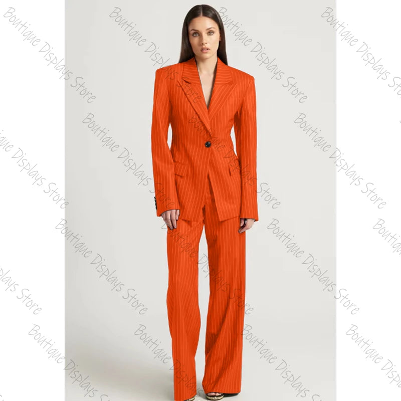 Tibetan Blue Stripe Single Button Women Pants Set High-end Female Two Pieces(Jacket+Trousers)أطقم بناطيل