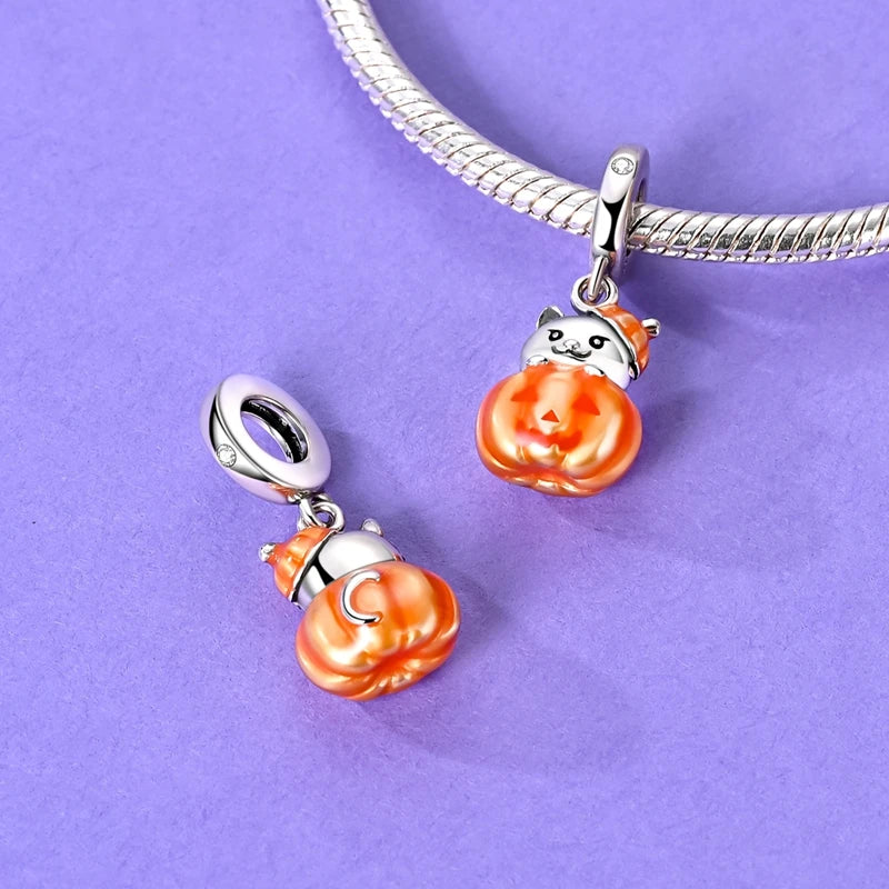2025 New Halloween Charm Emit Light Bead 925 Sterling Silver Pumpkin Witch Skull Charm Fit Bracelet Pendant Women Jewelry Making