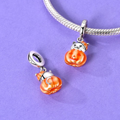 2025 New Halloween Charm Emit Light Bead 925 Sterling Silver Pumpkin Witch Skull Charm Fit Bracelet Pendant Women Jewelry Making