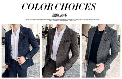 2025 Suit (Blazer+ Pants) Men's Fashion Hosts British Style Work Business Wedding Casual Art Style Elegant Gentleman Suit M-5XL