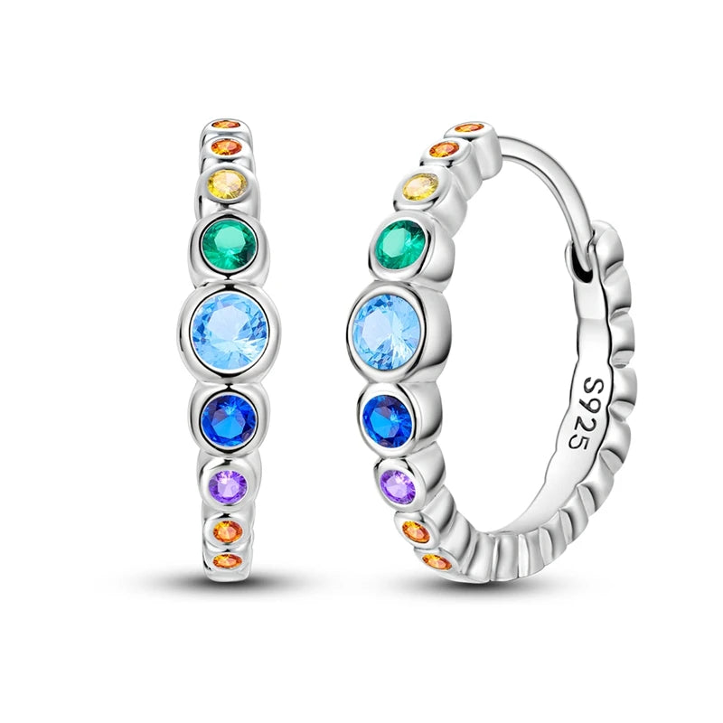 925 Sterling Silver Colorful Crystal Clover Hoop Earrings Stud Ear Wires For Women Wedding Engagement Girlfriend Birthday Gift