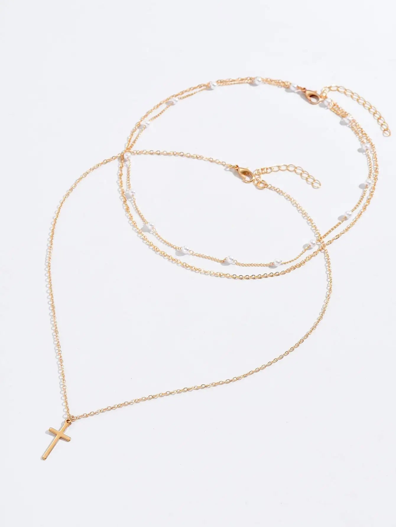 1pcs Women's Faux Pearl & Cross Pendant Necklace (Random Pearl Quantity)