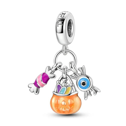 2025 New Halloween Charm Emit Light Bead 925 Sterling Silver Pumpkin Witch Skull Charm Fit Bracelet Pendant Women Jewelry Making