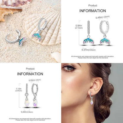 925 Sterling Silver Colorful Crystal Clover Hoop Earrings Stud Ear Wires For Women Wedding Engagement Girlfriend Birthday Gift