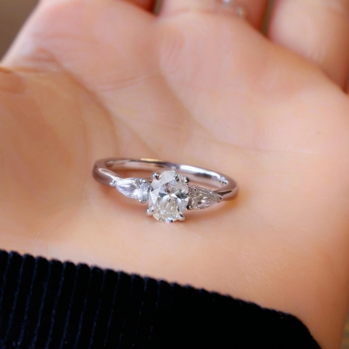 Genuine S925 Sterling Silver 8A Oval Zirconia Ring Teardrop Stones Layered Wedding Engagement Jewelry Gift for Women‌