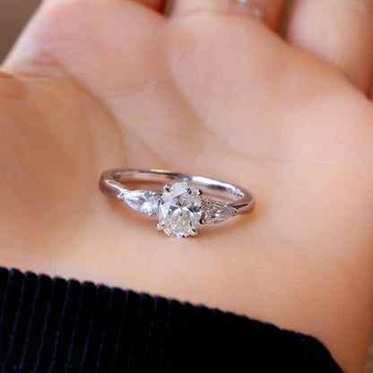 Genuine S925 Sterling Silver 8A Oval Zirconia Ring Teardrop Stones Layered Wedding Engagement Jewelry Gift for Women‌