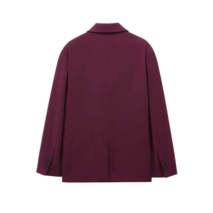 KONDALA Vintage Chic Office Lady Red Solid Women Suit Notched Single Button Pockets Blazer Straight Loose Pants Fashion 2025 Set