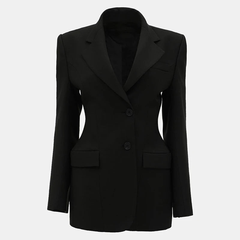 Elegant Black Slim Fit Blazer Jacket Women Retro Lapel Single Breasted Suit Jackets Female 2025 Chic Versatile Street Office