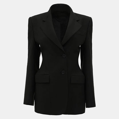 Elegant Black Slim Fit Blazer Jacket Women Retro Lapel Single Breasted Suit Jackets Female 2025 Chic Versatile Street Office