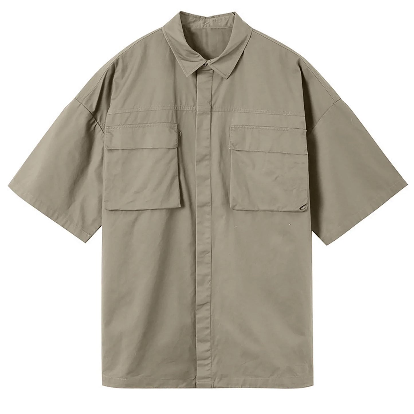 Summer Cargo Blouse Men'S Soild Shirt Pocket Lapel Short-Sleeved Shirts Casual Button Down Blouses For Men Thin Top