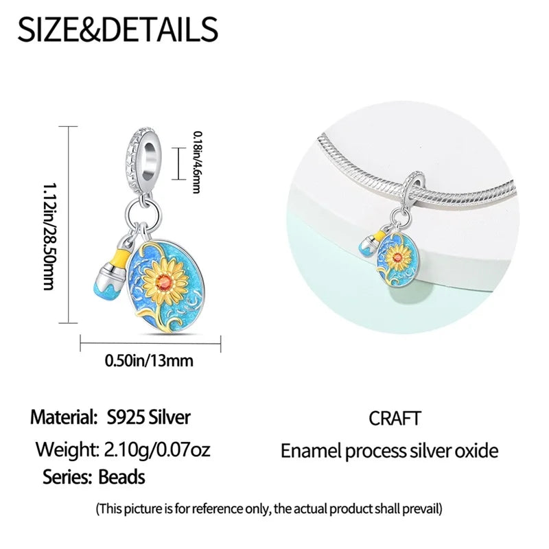 925 Sterling Silver Artist Brush Tools Color Palette Oil Painting Charms Beads Fit Qikaola Original Bracelets DIY Jewelry Gifts