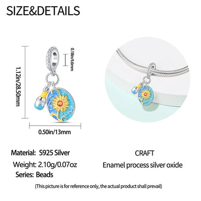 925 Sterling Silver Artist Brush Tools Color Palette Oil Painting Charms Beads Fit Qikaola Original Bracelets DIY Jewelry Gifts