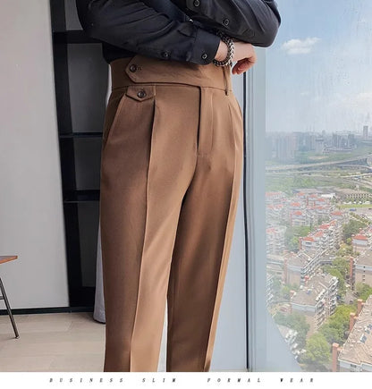 Korean Style Naples Suit Pants For Men Smart Casual High Waist Slim Fit Pencil Trousers Spring Summer Fashion Youth England Pant